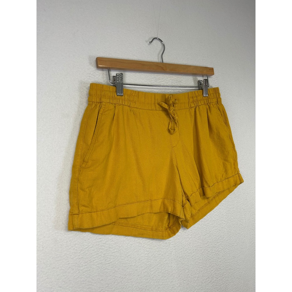 Summer Boho Old Navy Womens Medium Mustard Yellow Linen Blend Drawstring Shorts - Picture 7 of 9